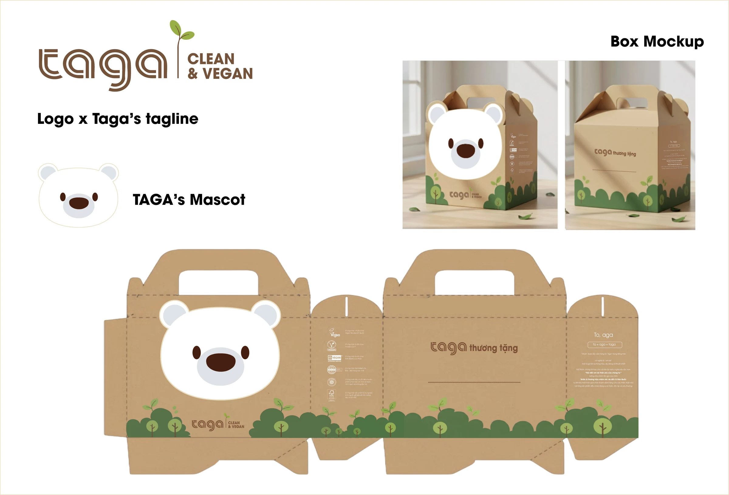 TAGA gift box dieline layout and physical mockup